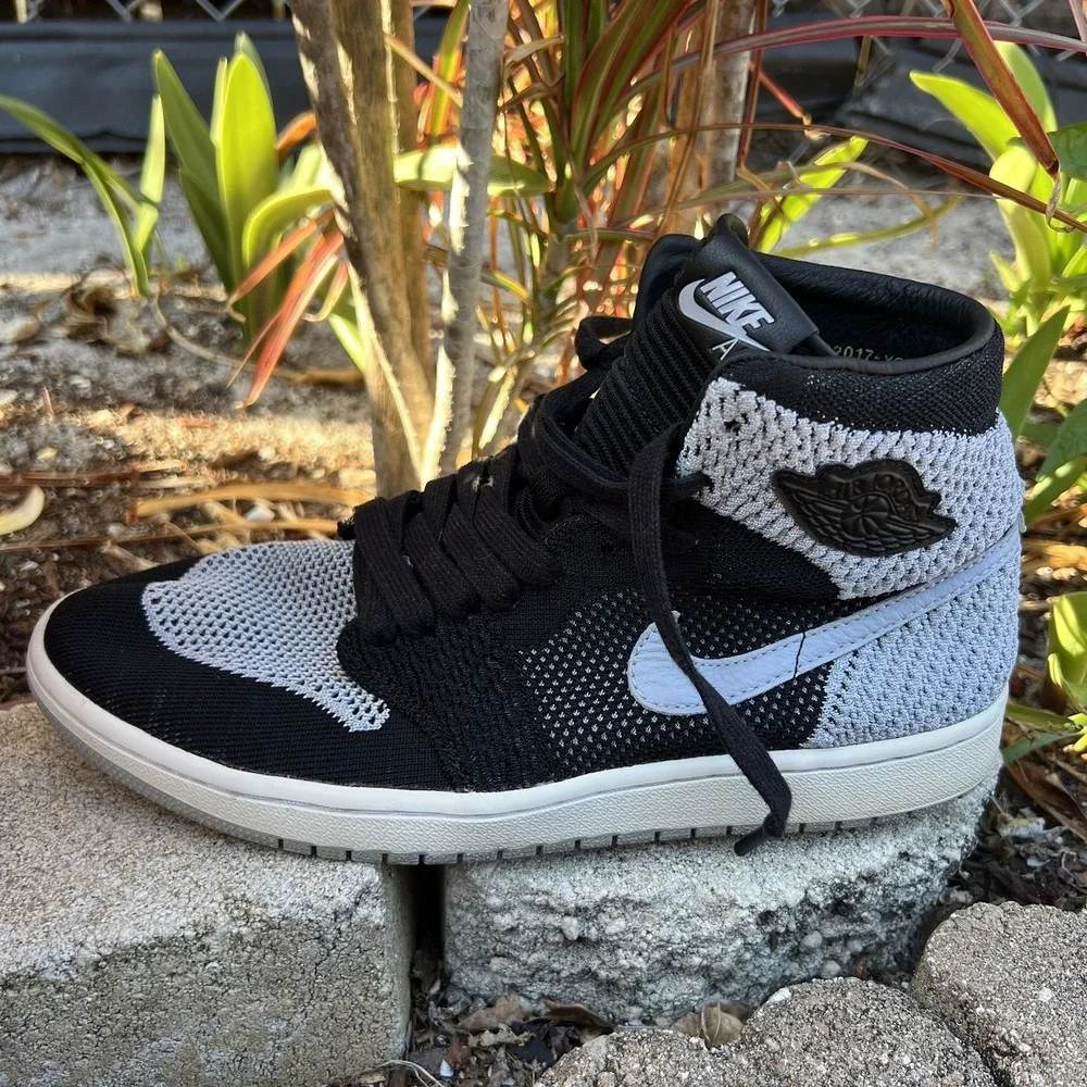 Nike Air Jordan 1 Retro High Flyknit Shadow Black Grey White Size 10 919704 003